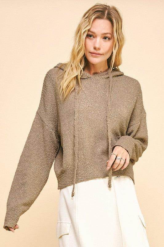 Davi &amp; Dani Drop Shoulder Long Sleeve Hooded Sweater Cozy