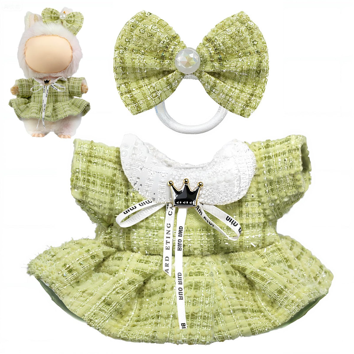 3 Piece Handmade Crochet Outfit for 17cm Dolls - Heart Sweater Hat &amp; Bag Set