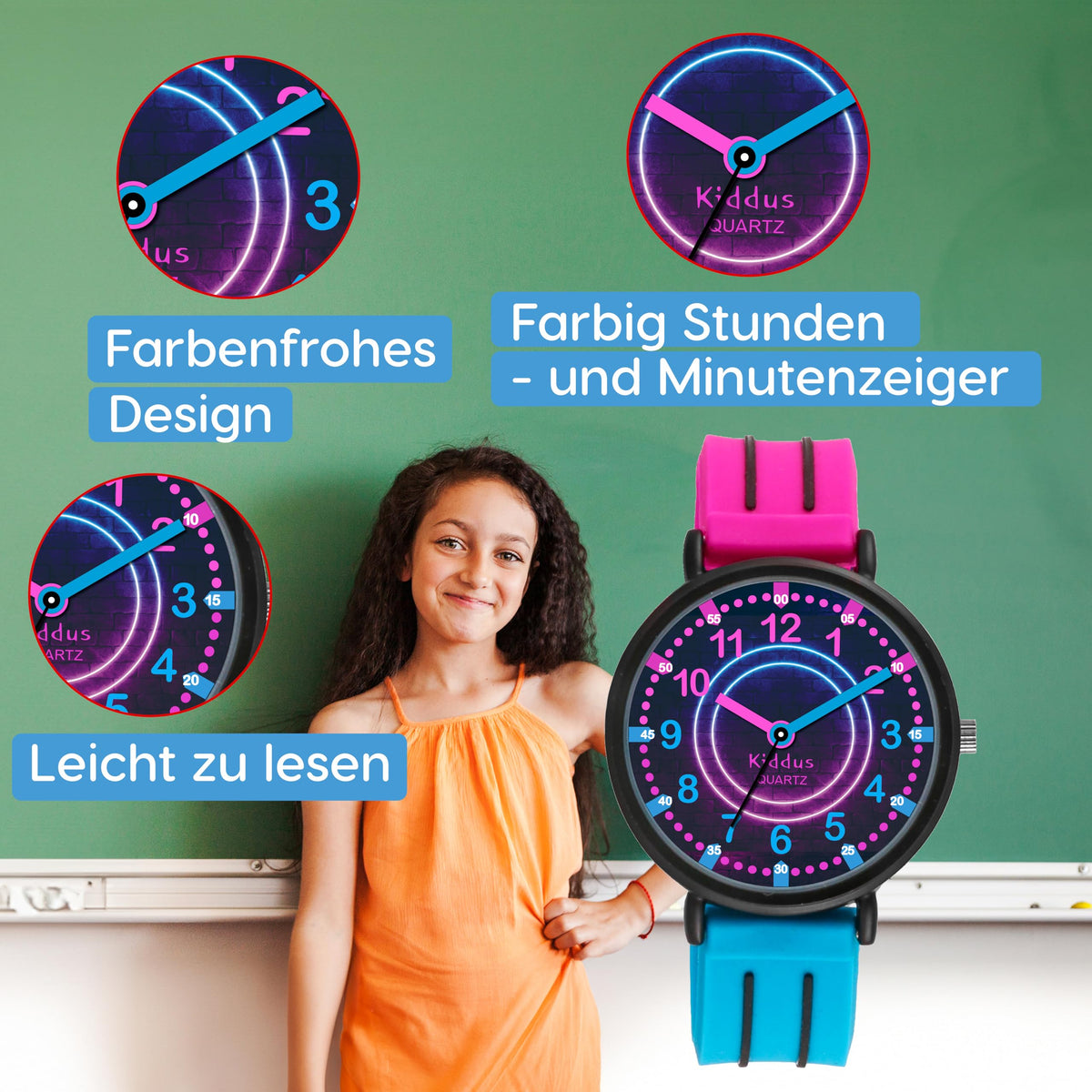 Kids Time Teacher Watch - Educational Analog Watch with Japanese Quartz Movement Ages 5-12