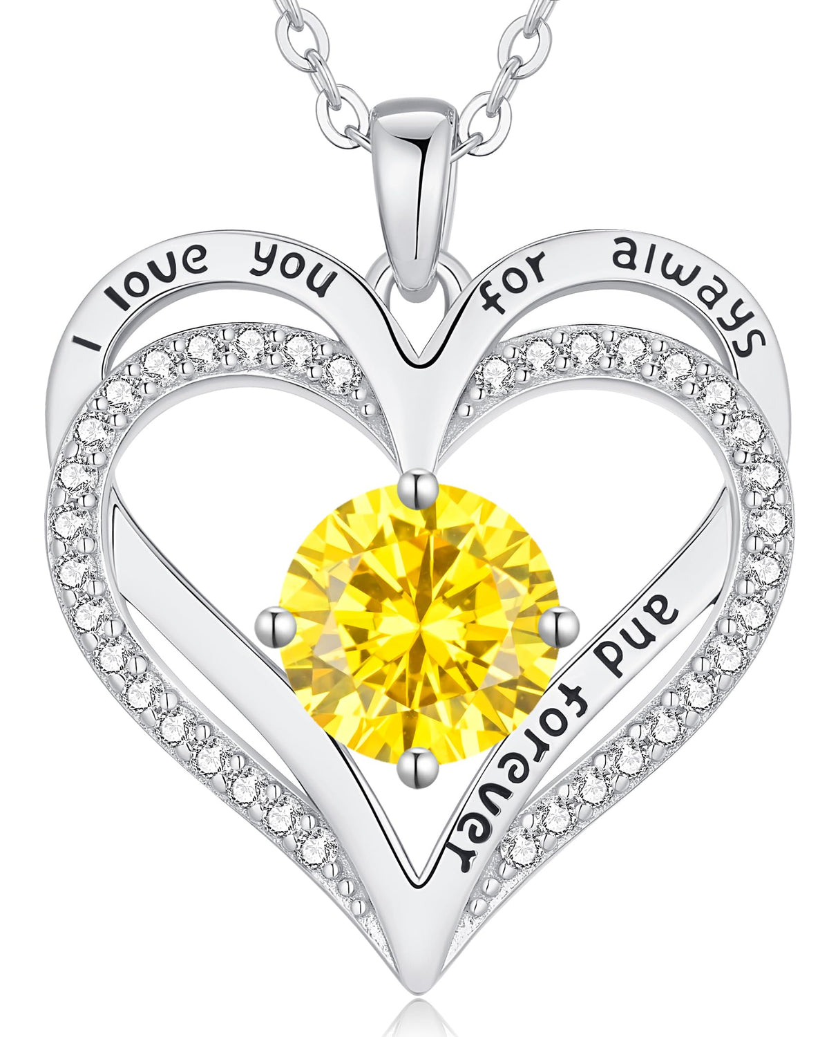 Personalized Double Heart Birthstone Necklace for Women – Sterling Silver Gift