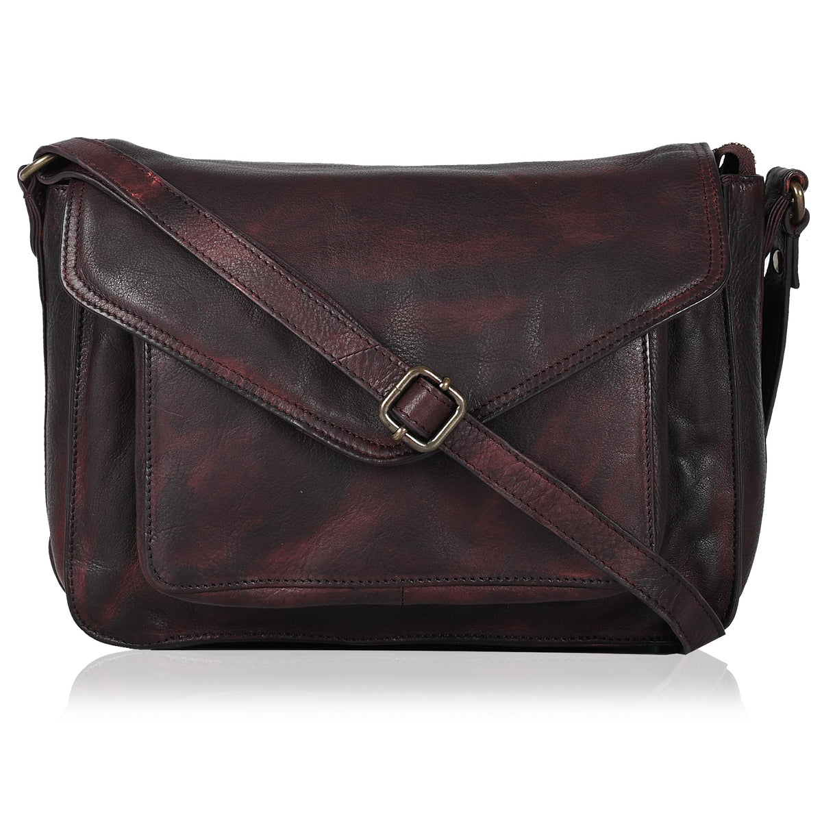 Leather Flapover Crossbody Handbag Purse for Women with Adjustable Strap &amp; Overflap Snap Closure Tote/Bag