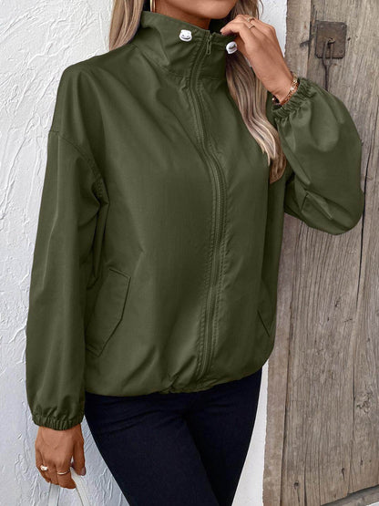 Ivy Lane Pocketed Zip Up Long Sleeve Jacket for Women