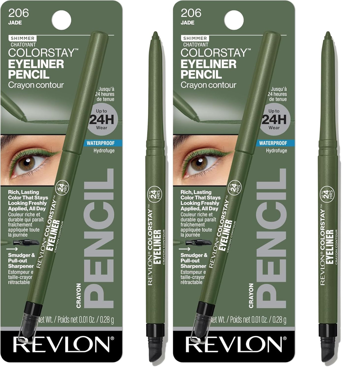 Revlon ColorStay Pencil Waterproof Eyeliner, Smudge-Proof, Eye Makeup with Built-In Sharpener, Long-Lasting, Matte Finish, 201 Black, 2 pack