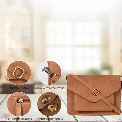 Leather Flapover Crossbody Handbag Purse for Women with Adjustable Strap &amp; Overflap Snap Closure Tote/Bag