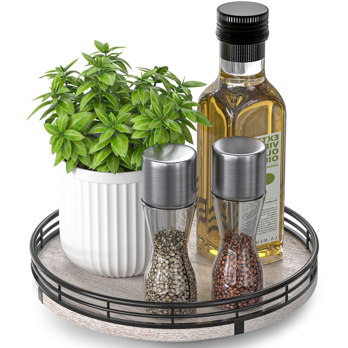 AMH Lazy Susan Wooden Organizer for Table Top