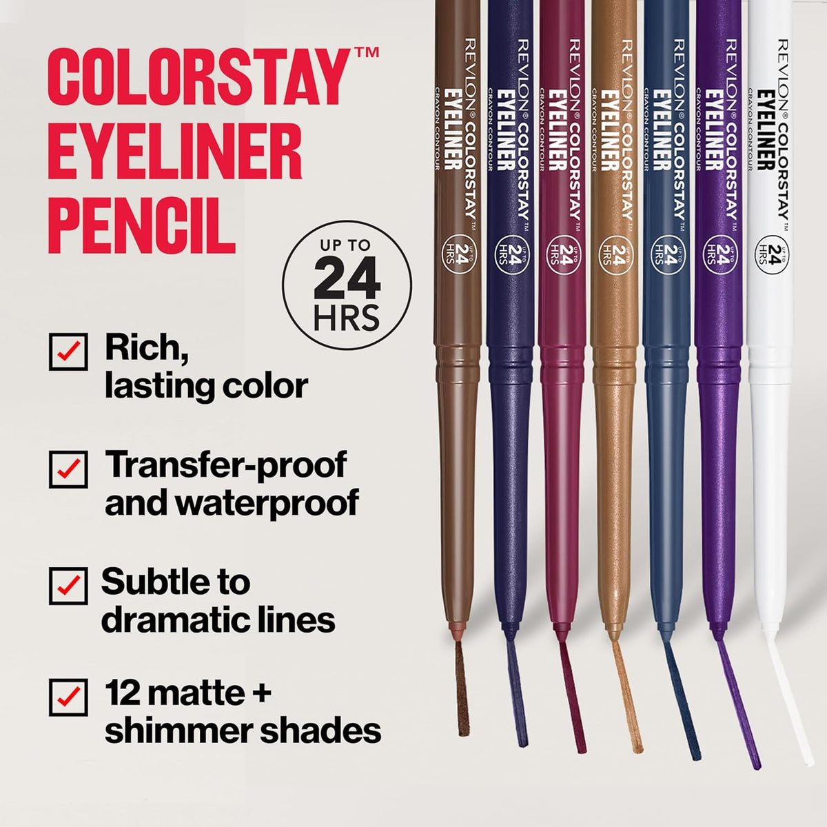 Revlon ColorStay Pencil Waterproof Eyeliner, Smudge-Proof, Eye Makeup with Built-In Sharpener, Long-Lasting, Matte Finish, 201 Black, 2 pack