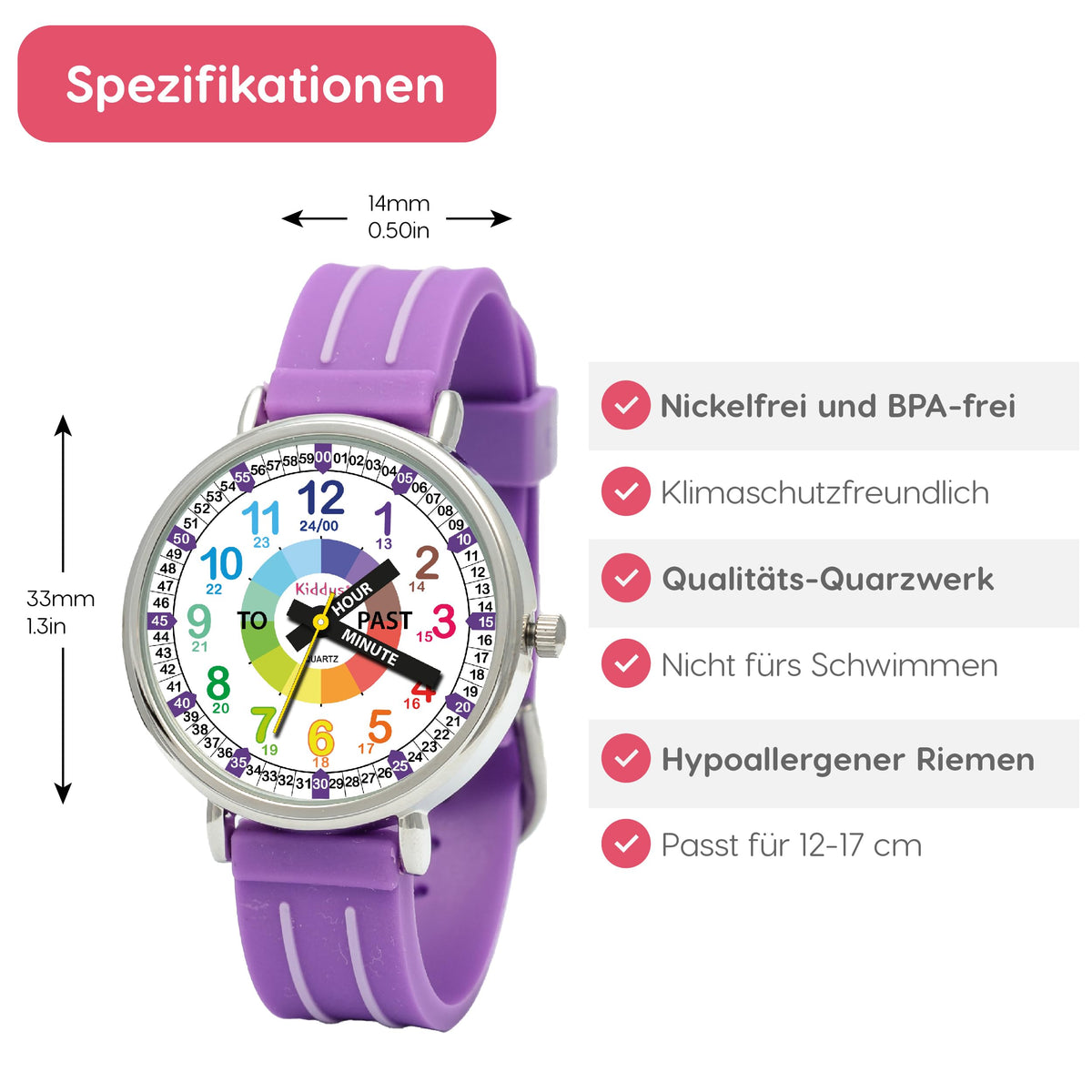 Kids Time Teacher Watch - Educational Analog Watch with Japanese Quartz Movement Ages 5-12