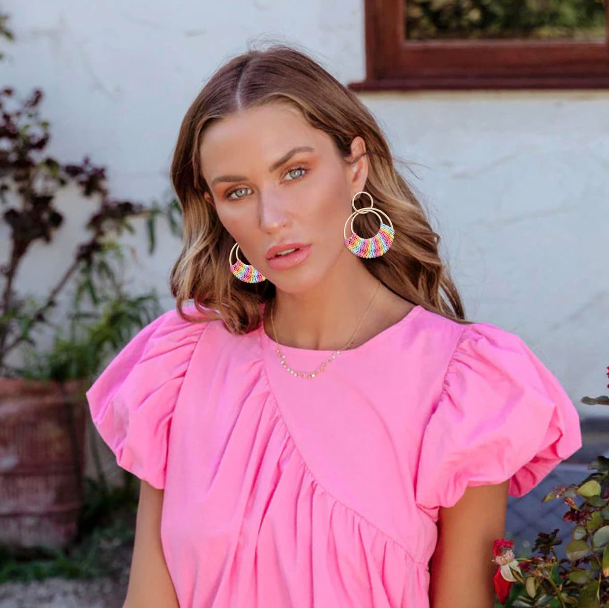 Raffia Hoop Earrings for Women Fun Boho Summer Beach Earrings Lightweight Handmade Straw Wicker Rattan Dangle Earrings Statement Geometric Round Drop Earrings