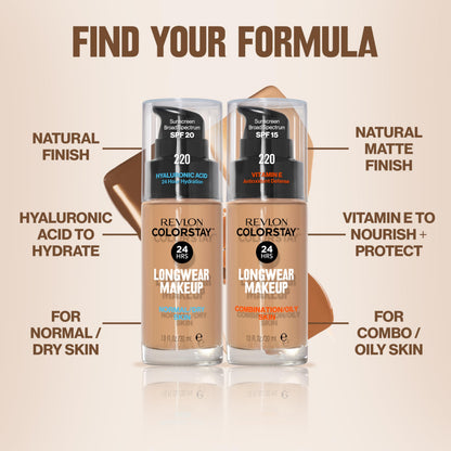 Revlon Liquid Foundation, ColorStay Face Makeup for Combination &amp; Oily Skin, SPF 15, Medium-Full Coverage with Matte Finish, 180 Sand Beige, 1 Fl Oz