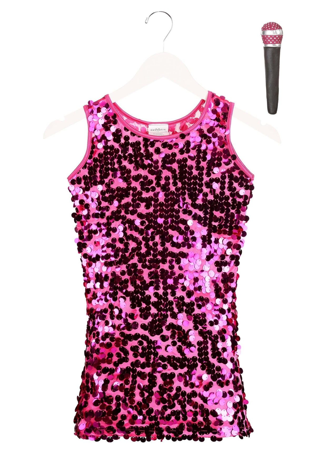 Girls Pop Singer Costume - Pink Sequin Dress with Sparkle Microphone