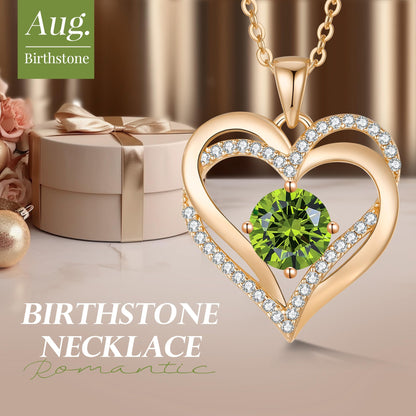 Personalized Double Heart Birthstone Necklace for Women – Sterling Silver Gift