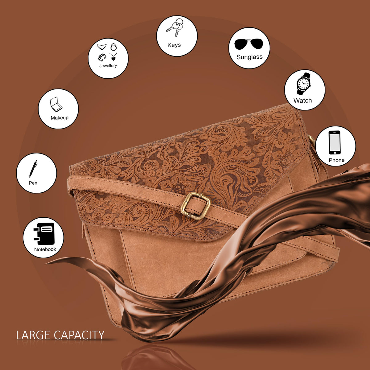 Leather Flapover Crossbody Handbag Purse for Women with Adjustable Strap &amp; Overflap Snap Closure Tote/Bag