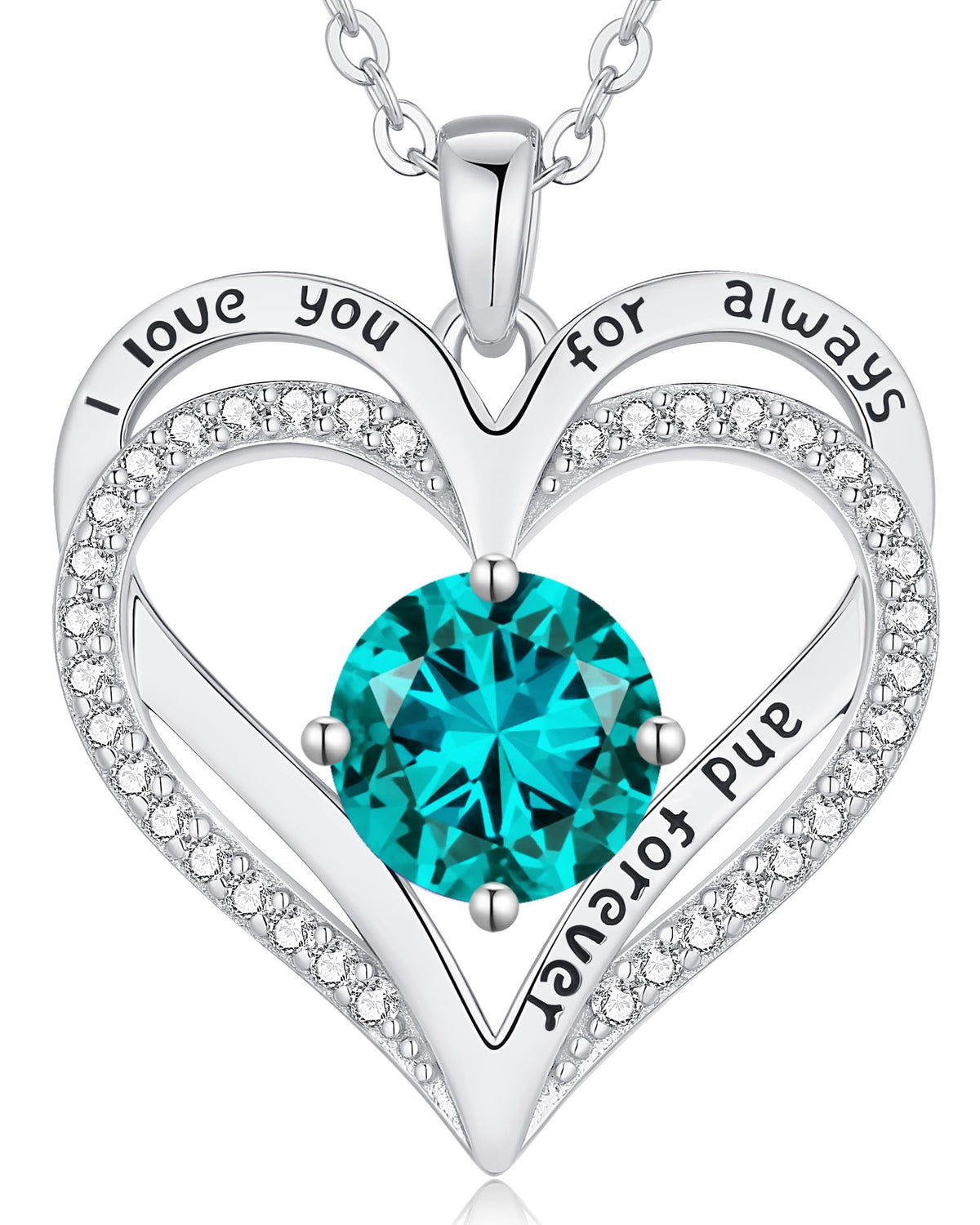 Personalized Double Heart Birthstone Necklace for Women – Sterling Silver Gift