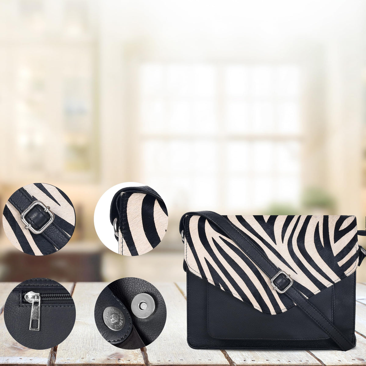 Leather Flapover Crossbody Handbag Purse for Women with Adjustable Strap &amp; Overflap Snap Closure Tote/Bag