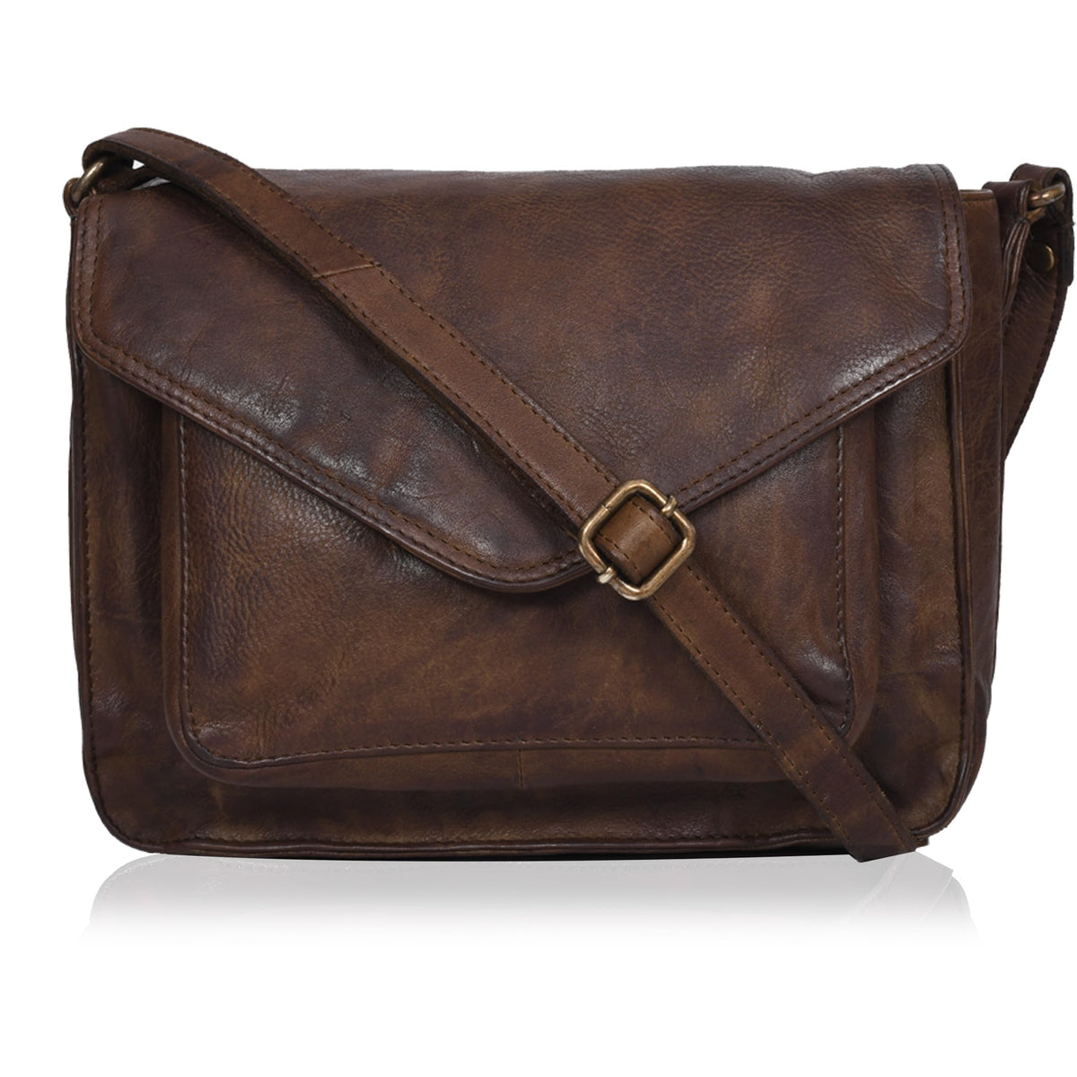 Leather Flapover Crossbody Handbag Purse for Women with Adjustable Strap &amp; Overflap Snap Closure Tote/Bag