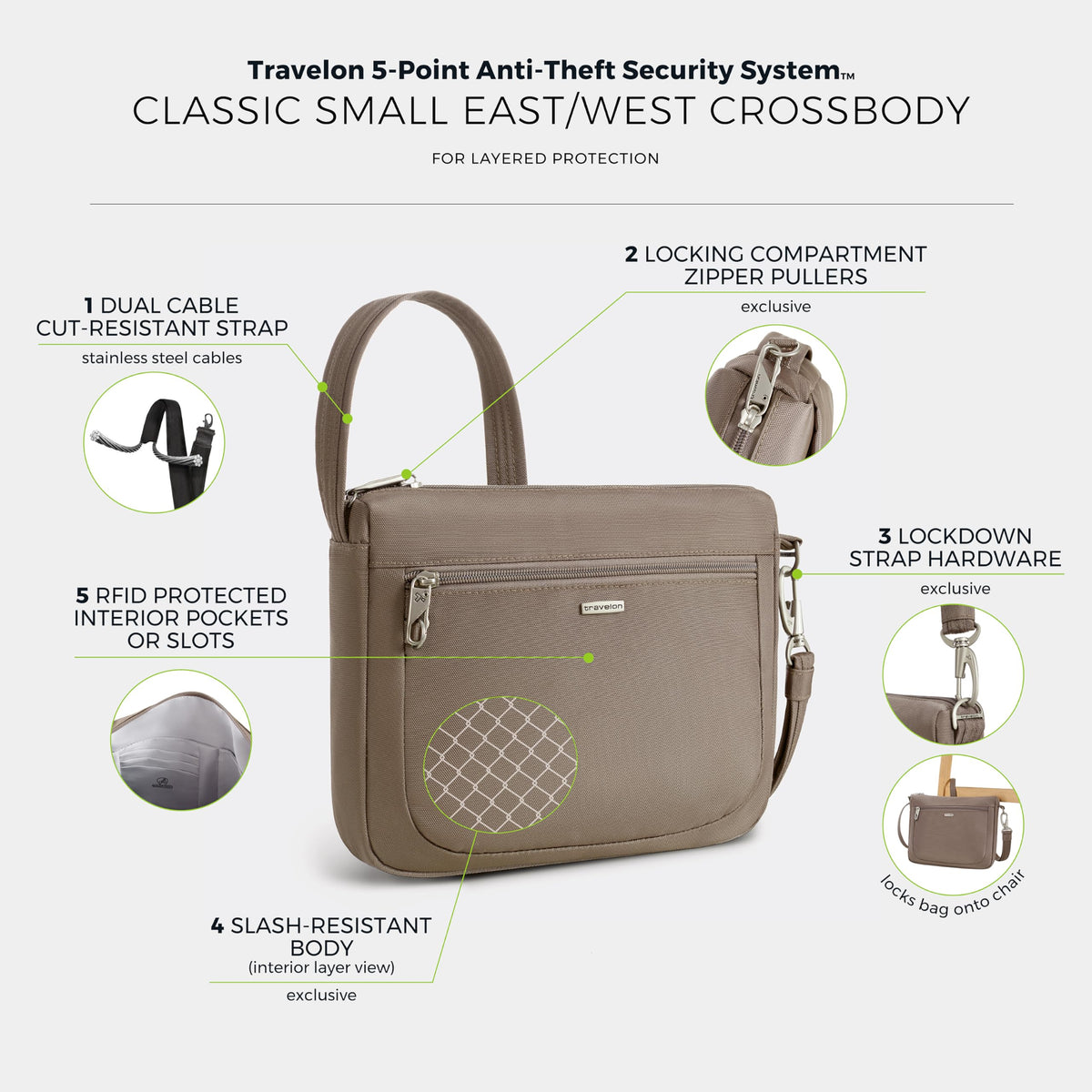 Travelon Anti-Theft Classic Small East/West Crossbody