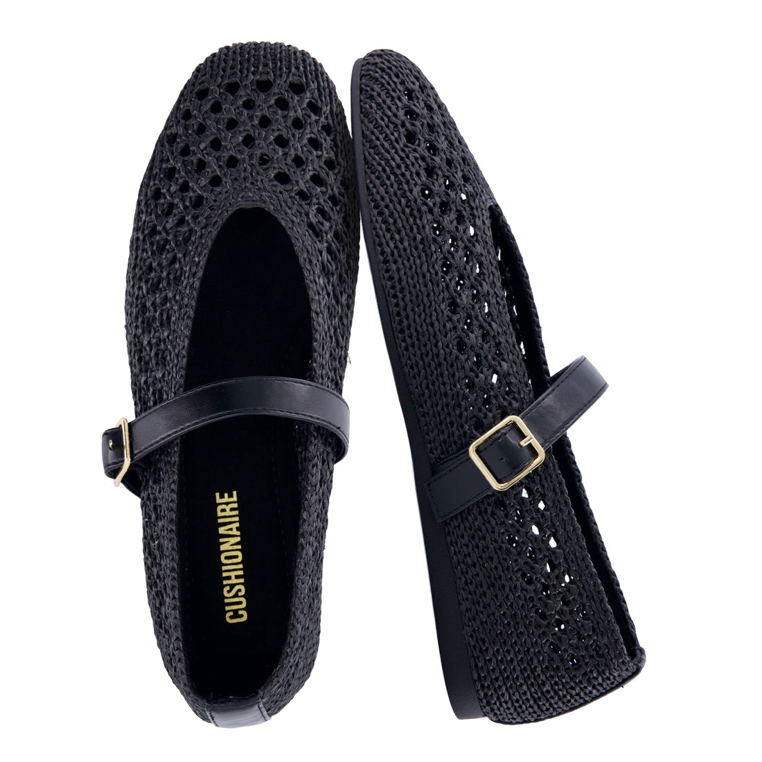 CUSHIONAIRE Graff Mary Jane Shoes for Women, Woven Ballet Flats with Adjustable Buckle Strap, Lightweight Slip On Shoes