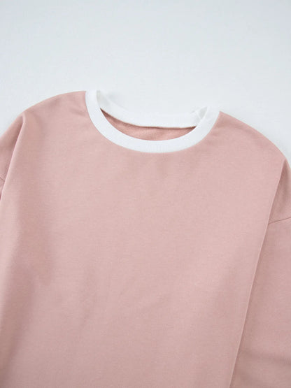 Contrast Trim Round Neck Top and Pants Set