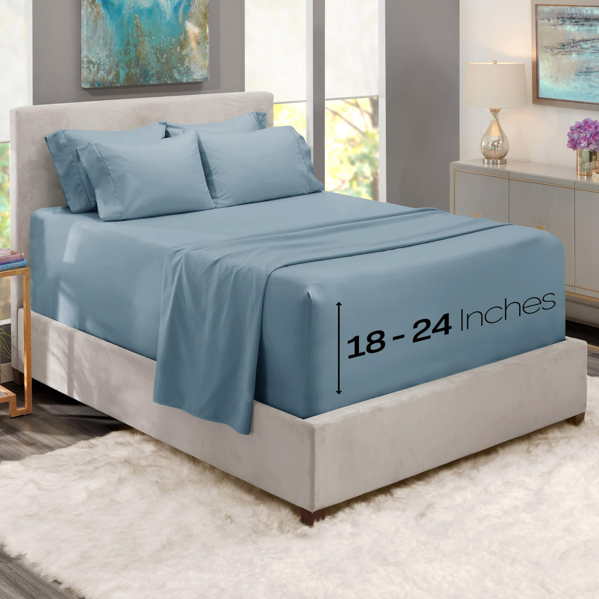 King Size Deep Pocket Sheet Set 6 Piece - Extra Deep Fitted Sheets 18-24 Inch Microfiber Linen