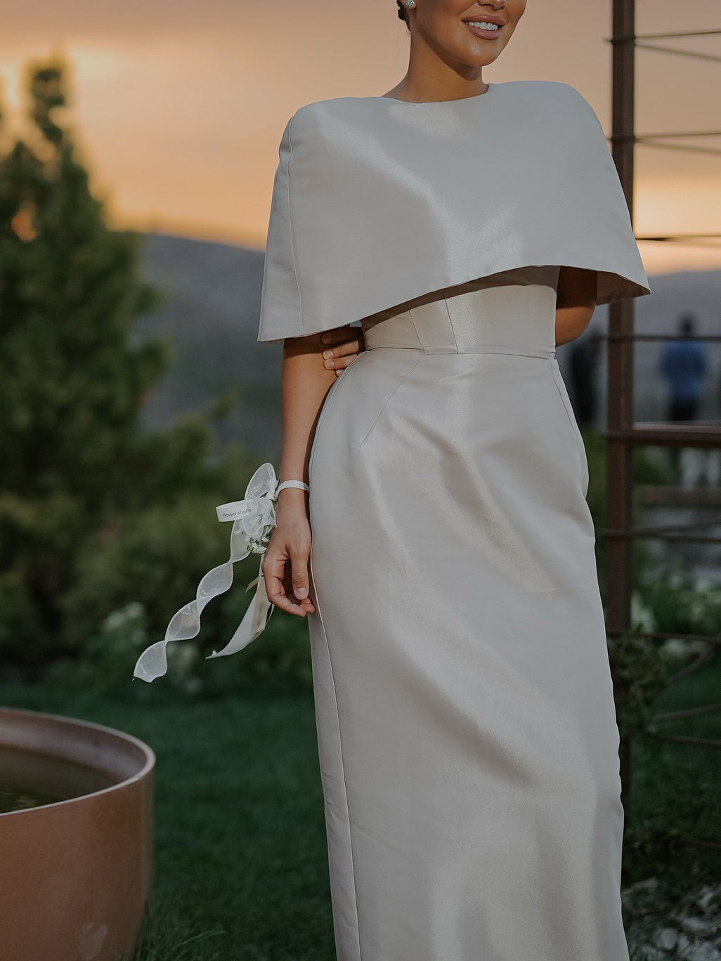 Satin Cape-style Top &amp;Fitted Maxi Dress Set