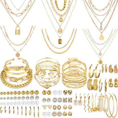 69-Piece Gold Jewelry Set for Women | Necklaces, Bracelets &amp; Earrings
