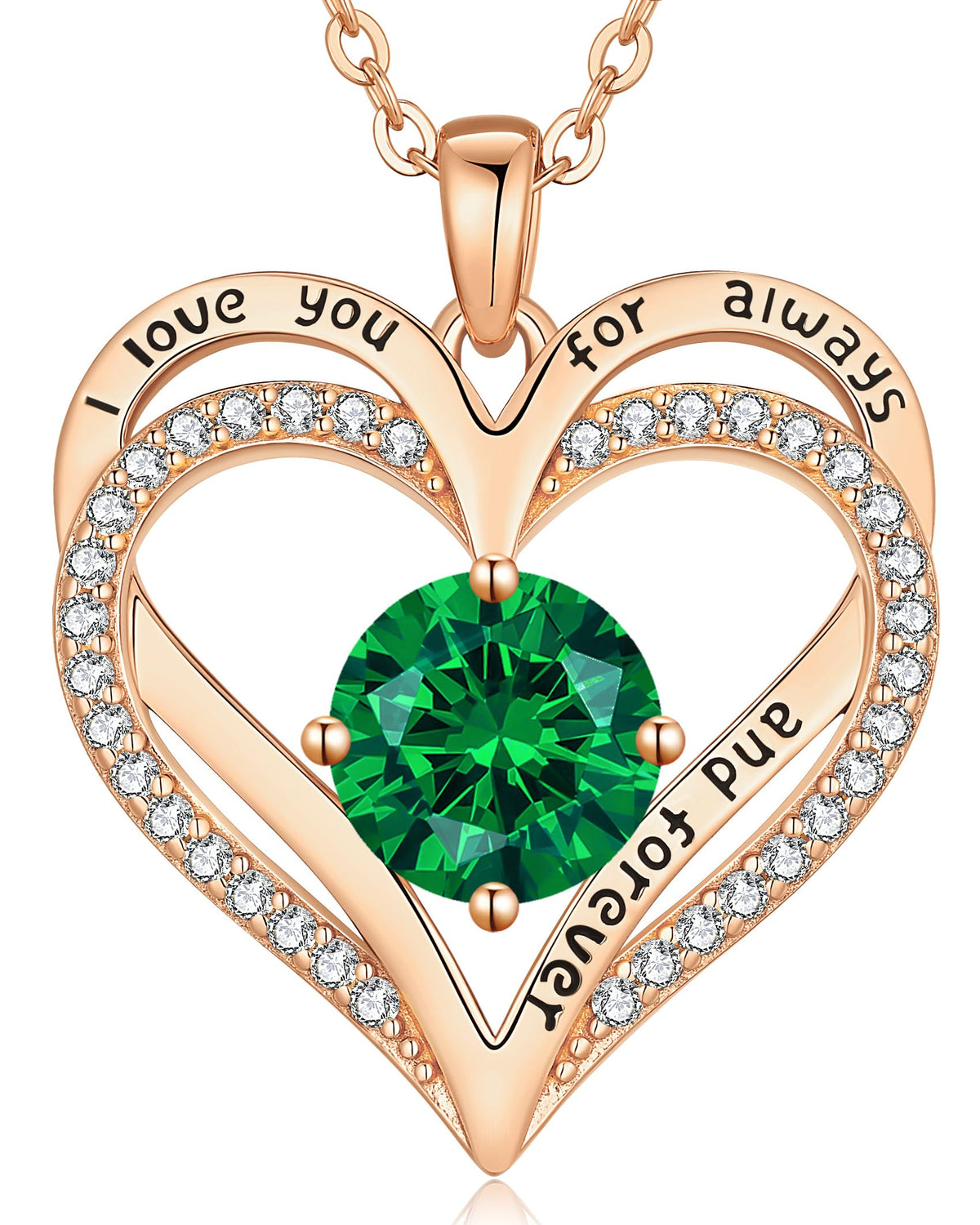 Personalized Double Heart Birthstone Necklace for Women – Sterling Silver Gift