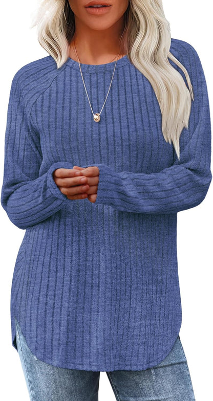 Long Sleeve Tunic Top for Women - Loose Fit Pullover with Curved Hem