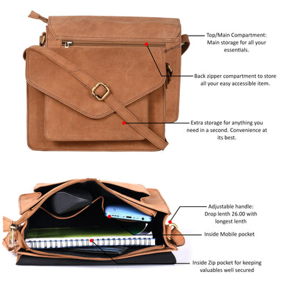 Leather Flapover Crossbody Handbag Purse for Women with Adjustable Strap &amp; Overflap Snap Closure Tote/Bag