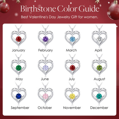 Personalized Double Heart Birthstone Necklace for Women – Sterling Silver Gift
