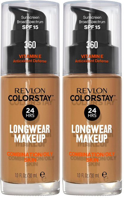 Revlon Liquid Foundation, ColorStay Face Makeup for Combination &amp; Oily Skin, SPF 15, Medium-Full Coverage with Matte Finish, 180 Sand Beige, 1 Fl Oz