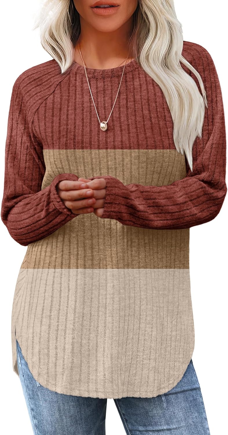Long Sleeve Tunic Top for Women - Loose Fit Pullover with Curved Hem