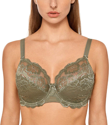 Plus Size Full Coverage Bra - Lace Underwire Unlined Bra Up to J Cup
