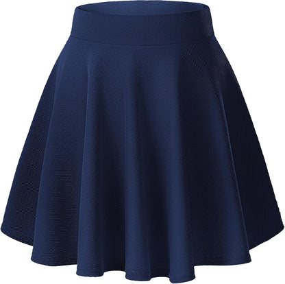 Women Flared Mini Skater Skirt - Stretchy A-Line Circle Skirt