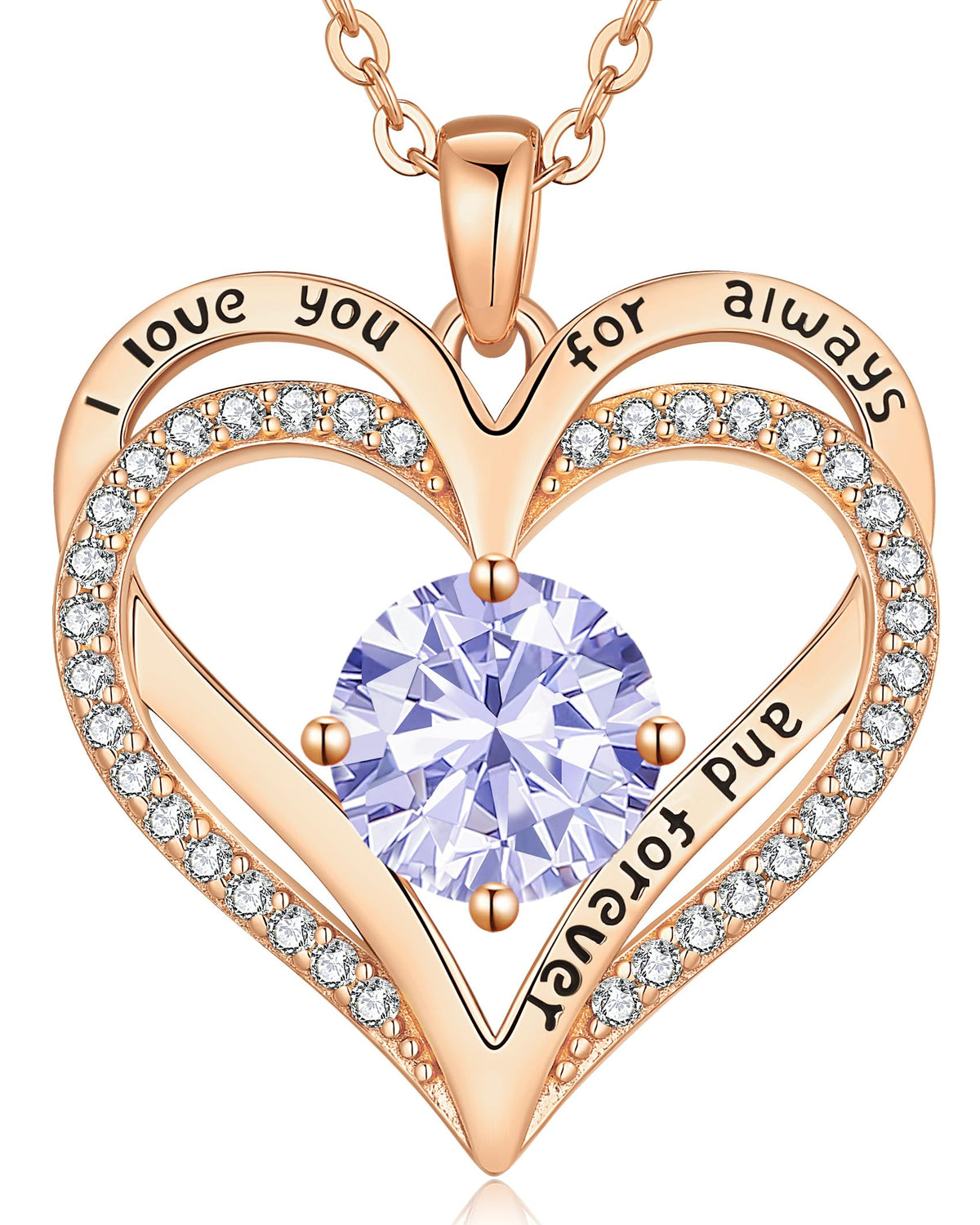 Personalized Double Heart Birthstone Necklace for Women – Sterling Silver Gift