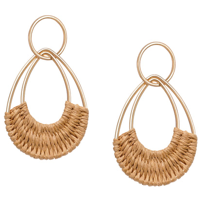 Raffia Hoop Earrings for Women Fun Boho Summer Beach Earrings Lightweight Handmade Straw Wicker Rattan Dangle Earrings Statement Geometric Round Drop Earrings