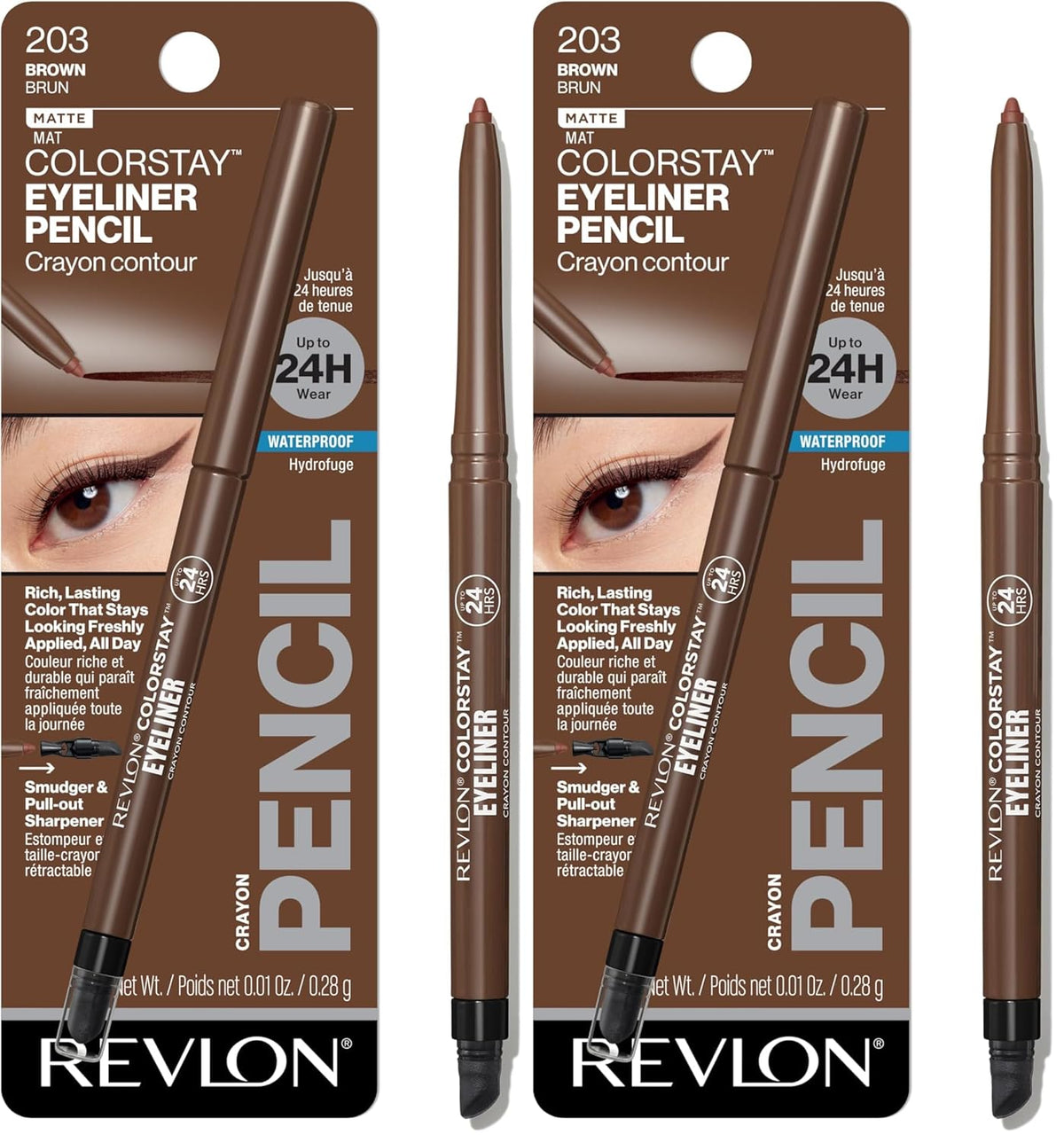 Revlon ColorStay Pencil Waterproof Eyeliner, Smudge-Proof, Eye Makeup with Built-In Sharpener, Long-Lasting, Matte Finish, 201 Black, 2 pack