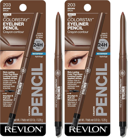 Revlon ColorStay Pencil Waterproof Eyeliner, Smudge-Proof, Eye Makeup with Built-In Sharpener, Long-Lasting, Matte Finish, 201 Black, 2 pack