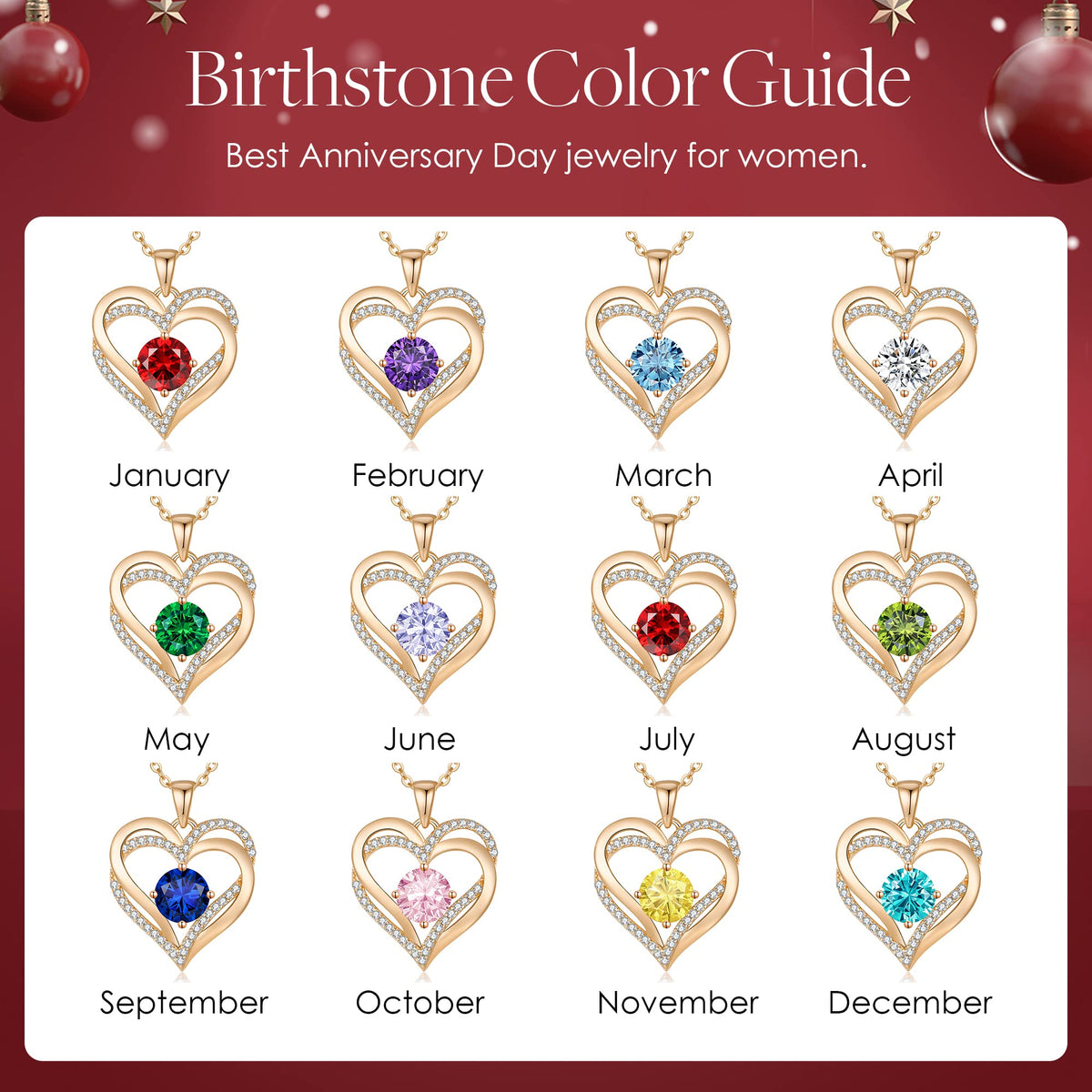 Personalized Double Heart Birthstone Necklace for Women – Sterling Silver Gift