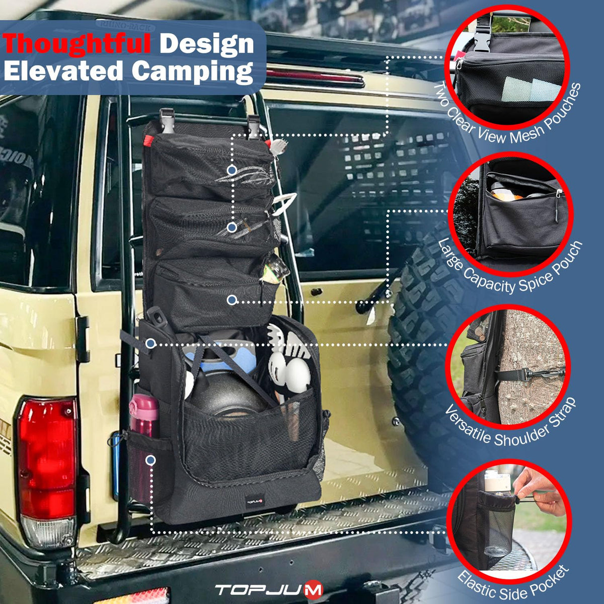 TOPJUM Camp Kitchen Organizer with Hanging Storage &amp; Paper Towel Holder