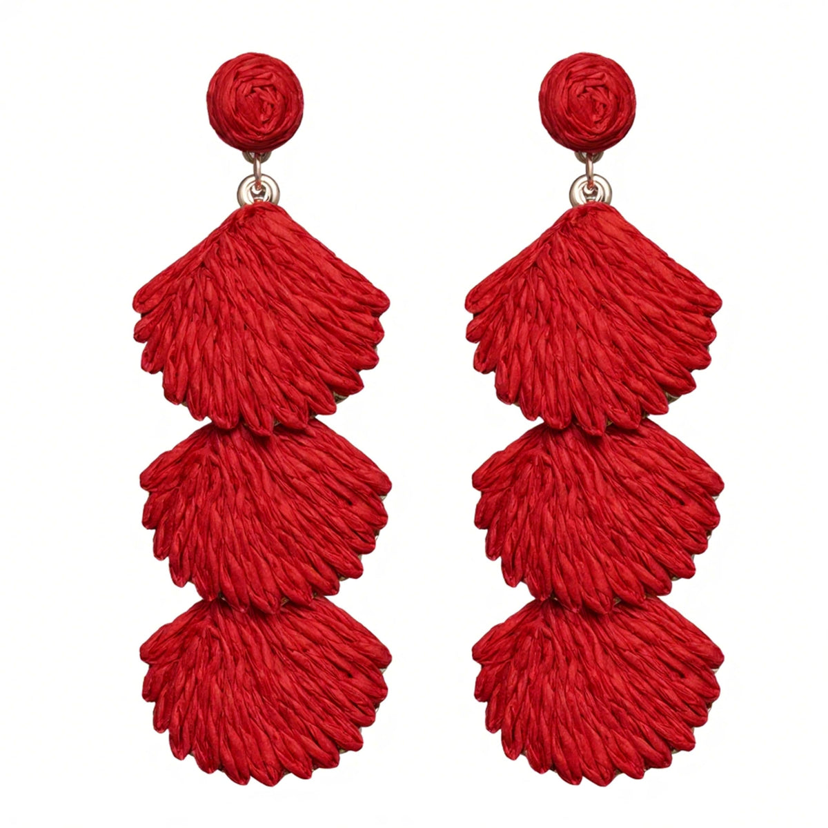 Raffia Dangle Earrings for Women - Boho Statement Rattan Drop Jewelry with Shell Design, Lightweight Summer Beach Trendy Accessories