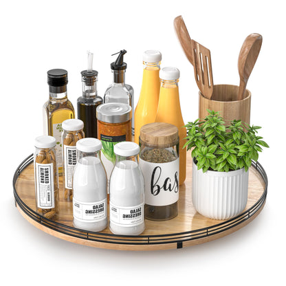 AMH Lazy Susan Wooden Organizer for Table Top