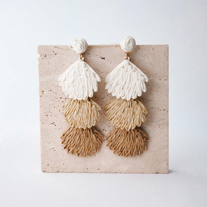Raffia Dangle Earrings for Women - Boho Statement Rattan Drop Jewelry with Shell Design, Lightweight Summer Beach Trendy Accessories
