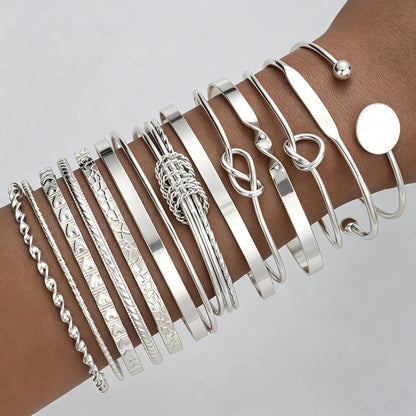 FAXHION Gold Bangle Bracelets for Women, 14 Pcs Multi Layer Stackable Bangle Set, 14K Gold Plated Textured Chunky Bracelets Boho Jewelrys Set