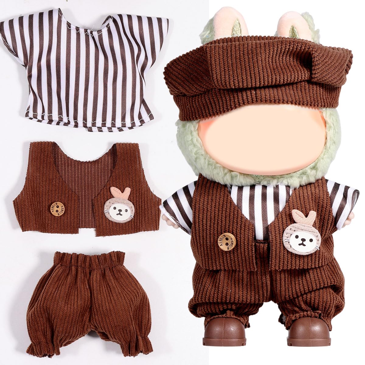 3 Piece Doll Clothes Set for 17cm Dolls - Handmade Crochet Outfit with Hat