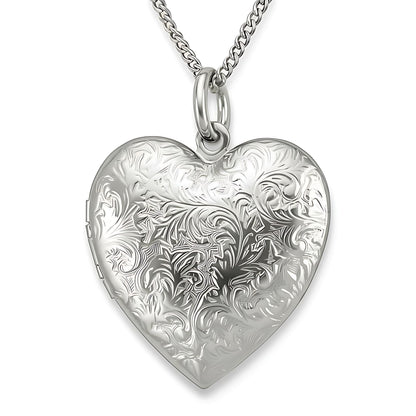 UNCLE LOL Vintage Silver Heart Locket Necklace – Engraved Photo Pendant for Women