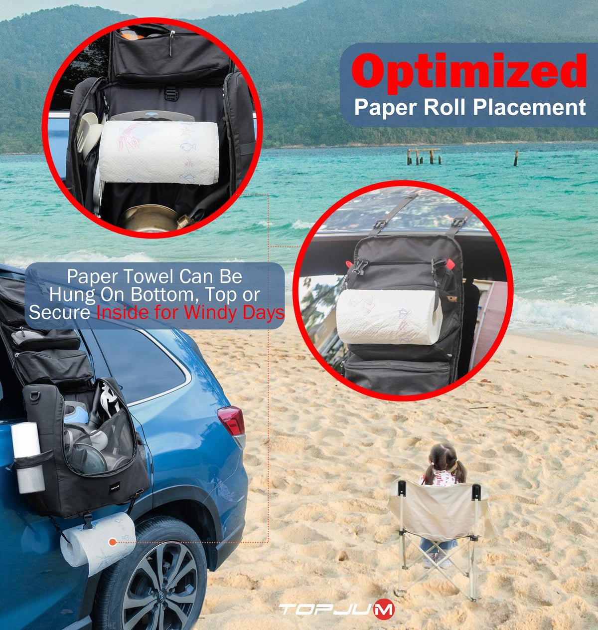 TOPJUM Camp Kitchen Organizer with Hanging Storage &amp; Paper Towel Holder