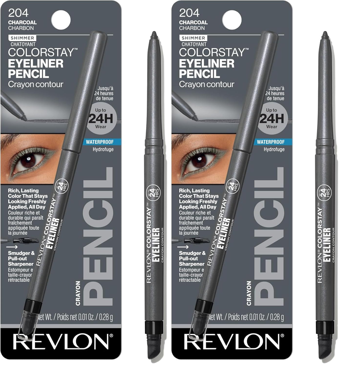 Revlon ColorStay Pencil Waterproof Eyeliner, Smudge-Proof, Eye Makeup with Built-In Sharpener, Long-Lasting, Matte Finish, 201 Black, 2 pack
