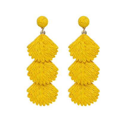 Raffia Dangle Earrings for Women - Boho Statement Rattan Drop Jewelry with Shell Design, Lightweight Summer Beach Trendy Accessories
