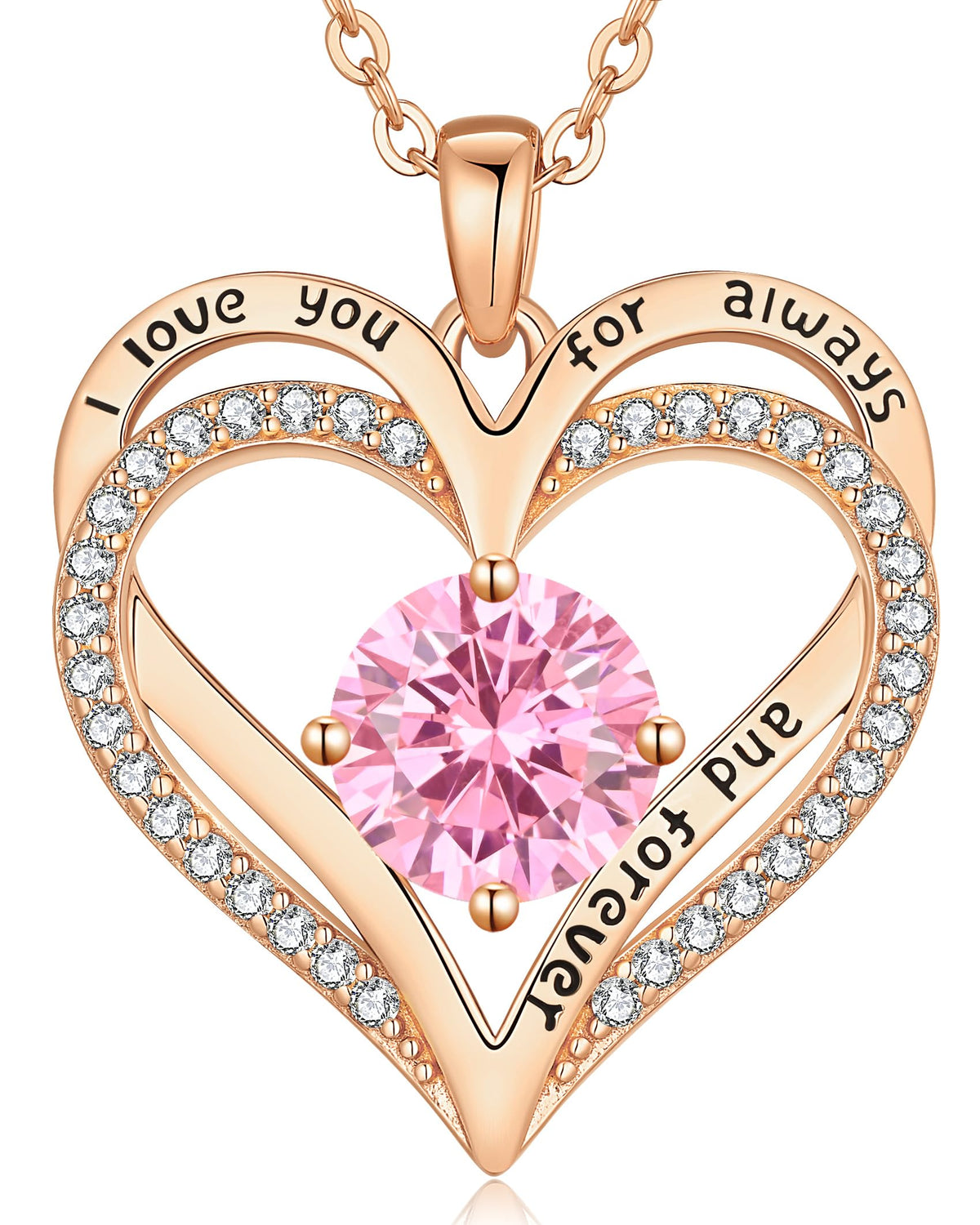 Personalized Double Heart Birthstone Necklace for Women – Sterling Silver Gift
