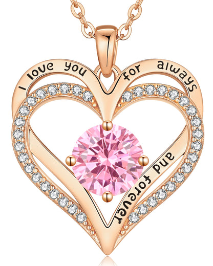 Personalized Double Heart Birthstone Necklace for Women – Sterling Silver Gift